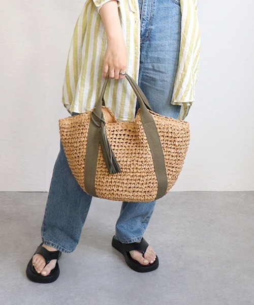 T・S・L(ティーエスエル)の「ハンドルテープペーパートートバッグ(かごバッグ・レディース・ブラック/グレイッシュベージュ/カーキ/オレンジ・FREE)」の12枚目の写真