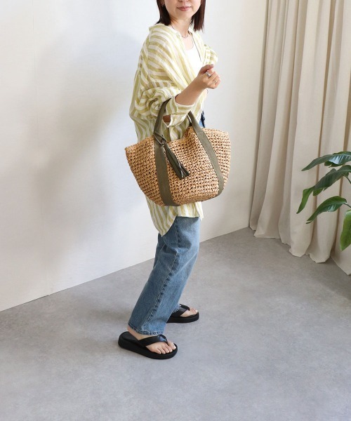 T・S・L(ティーエスエル)の「ハンドルテープペーパートートバッグ(かごバッグ・レディース・ブラック/グレイッシュベージュ/カーキ/オレンジ・FREE)」の13枚目の写真