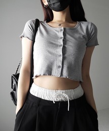 ※※【 3color 】フロントボタン半袖メローショートTシャツ / front button mellow short Tee