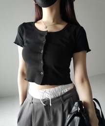 ※※【 3color 】フロントボタン半袖メローショートTシャツ / front button mellow short Tee