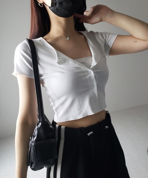 me+em select(ミームセレクト)の「※※【 3color 】フロントボタン半袖メローショートTシャツ / front button mellow short Tee(Tシャツ/カットソー・レディース・ホワイト/グレー/ブラック・FREE)」の21枚目の写真