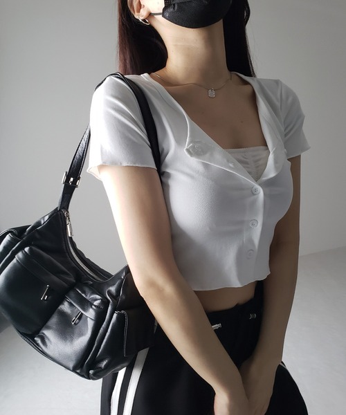 me+em select(ミームセレクト)の「※※【 3color 】フロントボタン半袖メローショートTシャツ / front button mellow short Tee(Tシャツ/カットソー・レディース・ホワイト/グレー/ブラック・FREE)」の19枚目の写真