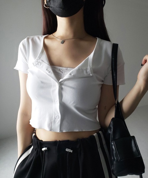 me+em select(ミームセレクト)の「※※【 3color 】フロントボタン半袖メローショートTシャツ / front button mellow short Tee(Tシャツ/カットソー・レディース・ホワイト/グレー/ブラック・FREE)」の20枚目の写真