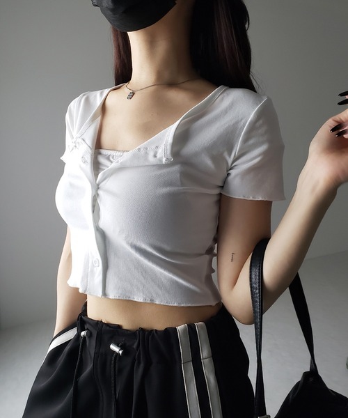 me+em select(ミームセレクト)の「※※【 3color 】フロントボタン半袖メローショートTシャツ / front button mellow short Tee(Tシャツ/カットソー・レディース・ホワイト/グレー/ブラック・FREE)」の22枚目の写真