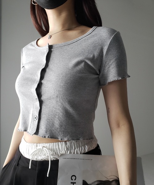 me+em select(ミームセレクト)の「※※【 3color 】フロントボタン半袖メローショートTシャツ / front button mellow short Tee(Tシャツ/カットソー・レディース・ホワイト/グレー/ブラック・FREE)」の16枚目の写真