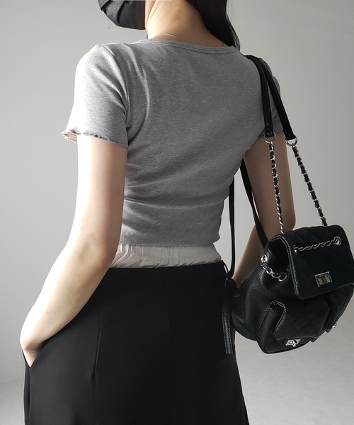me+em select(ミームセレクト)の「※※【 3color 】フロントボタン半袖メローショートTシャツ / front button mellow short Tee(Tシャツ/カットソー・レディース・ホワイト/グレー/ブラック・FREE)」の14枚目の写真