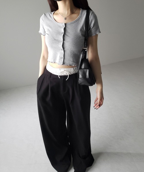 me+em select(ミームセレクト)の「※※【 3color 】フロントボタン半袖メローショートTシャツ / front button mellow short Tee(Tシャツ/カットソー・レディース・ホワイト/グレー/ブラック・FREE)」の7枚目の写真