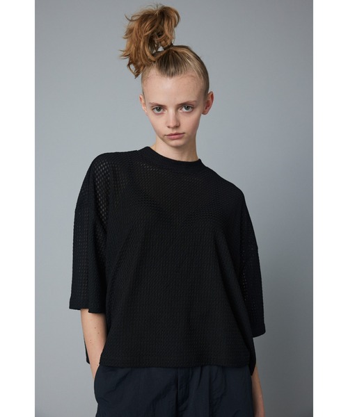 HeRIN.CYE（ヘリンドットサイ）の「cut jacquard tops  カットジャガードトップス（Tシャツ/カットソー・レディース・ブラック/ホワイト/オレンジ・FREE）」の3枚目の写真