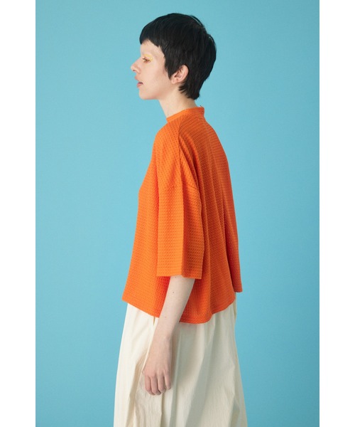 HeRIN.CYE（ヘリンドットサイ）の「cut jacquard tops  カットジャガードトップス（Tシャツ/カットソー・レディース・ブラック/ホワイト/オレンジ・FREE）」の8枚目の写真