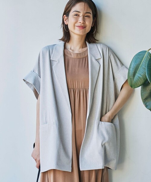 coen（コーエン）の「【RONEL】リネンライクハーフスリーブジャケット（テーラードジャケット・レディース・ベージュ/ブラック・M/S）」の3枚目の写真