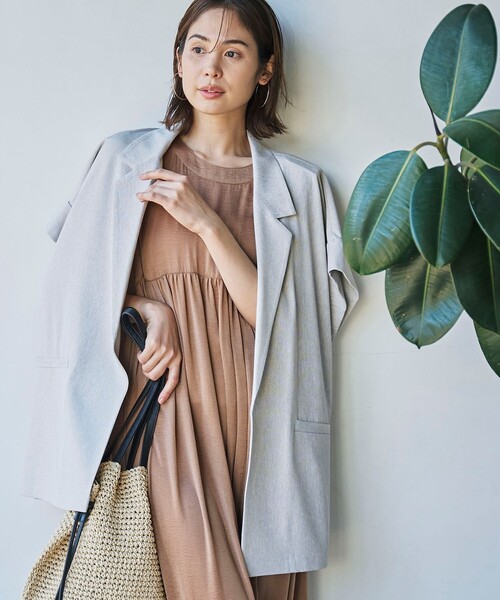 coen（コーエン）の「【RONEL】リネンライクハーフスリーブジャケット（テーラードジャケット・レディース・ベージュ/ブラック・M/S）」の4枚目の写真