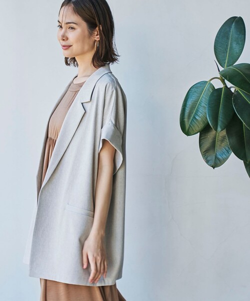 coen（コーエン）の「【RONEL】リネンライクハーフスリーブジャケット（テーラードジャケット・レディース・ベージュ/ブラック・M/S）」の5枚目の写真