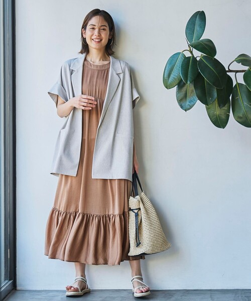 coen（コーエン）の「【RONEL】リネンライクハーフスリーブジャケット（テーラードジャケット・レディース・ベージュ/ブラック・M/S）」の7枚目の写真