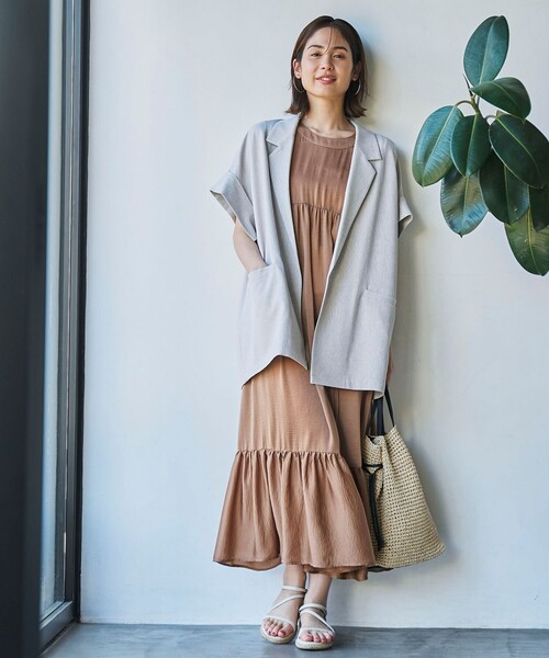 coen（コーエン）の「【RONEL】リネンライクハーフスリーブジャケット（テーラードジャケット・レディース・ベージュ/ブラック・M/S）」の8枚目の写真