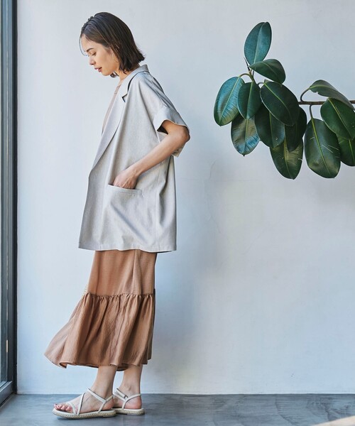 coen（コーエン）の「【RONEL】リネンライクハーフスリーブジャケット（テーラードジャケット・レディース・ベージュ/ブラック・M/S）」の9枚目の写真