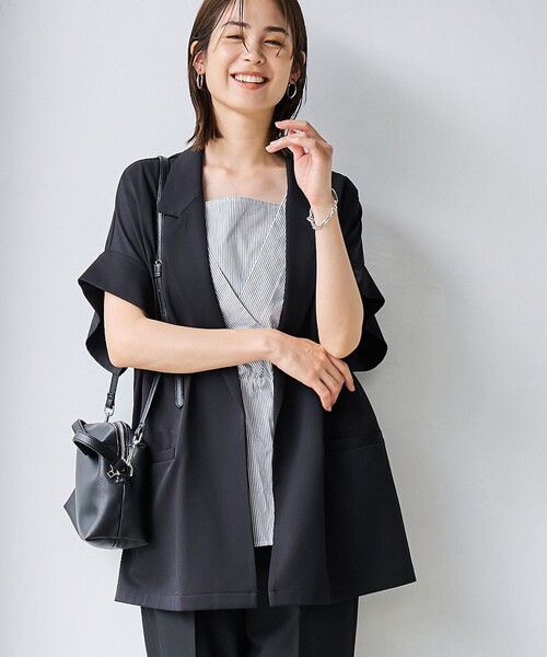 coen（コーエン）の「【RONEL】リネンライクハーフスリーブジャケット（テーラードジャケット・レディース・ベージュ/ブラック・M/S）」の11枚目の写真