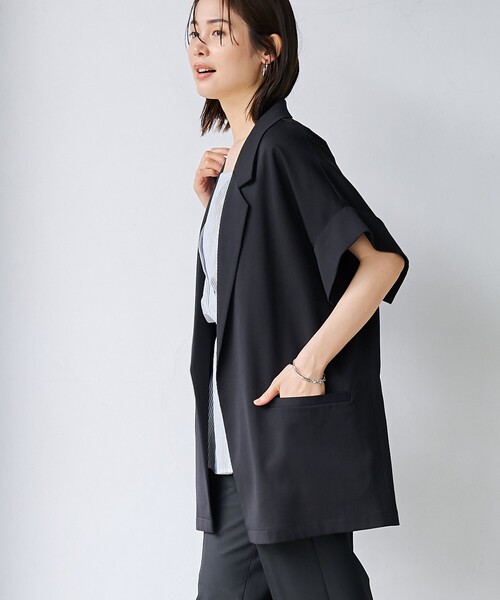 coen（コーエン）の「【RONEL】リネンライクハーフスリーブジャケット（テーラードジャケット・レディース・ベージュ/ブラック・M/S）」の12枚目の写真