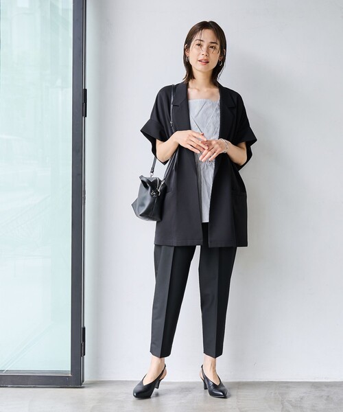 coen（コーエン）の「【RONEL】リネンライクハーフスリーブジャケット（テーラードジャケット・レディース・ベージュ/ブラック・M/S）」の14枚目の写真