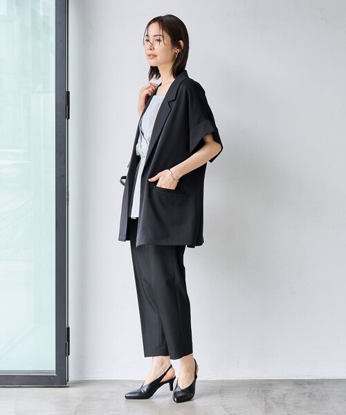 coen（コーエン）の「【RONEL】リネンライクハーフスリーブジャケット（テーラードジャケット・レディース・ベージュ/ブラック・M/S）」の15枚目の写真