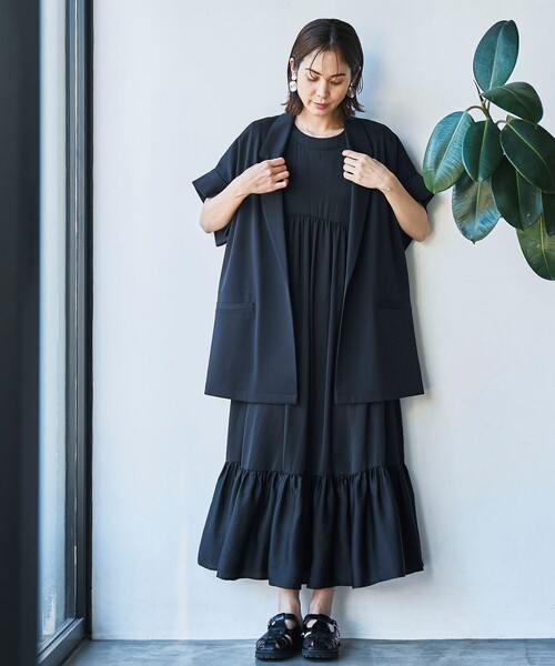 coen（コーエン）の「【RONEL】リネンライクハーフスリーブジャケット（テーラードジャケット・レディース・ベージュ/ブラック・M/S）」の16枚目の写真