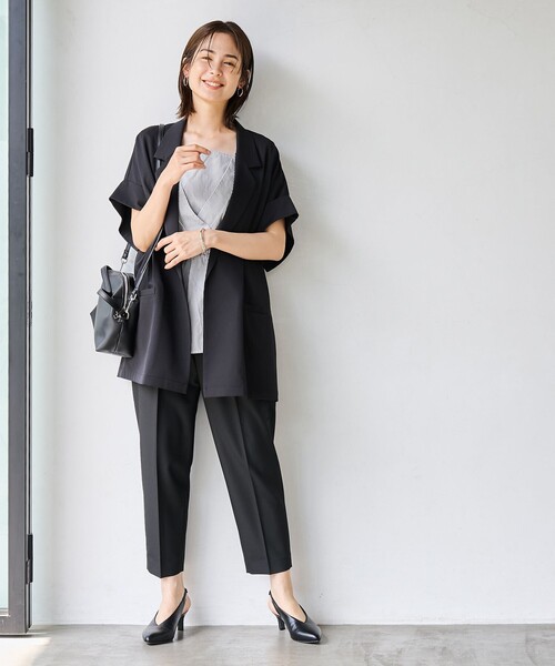 coen（コーエン）の「【RONEL】リネンライクハーフスリーブジャケット（テーラードジャケット・レディース・ベージュ/ブラック・M/S）」の19枚目の写真