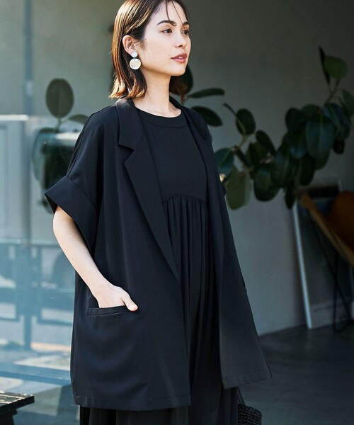 coen（コーエン）の「【RONEL】リネンライクハーフスリーブジャケット（テーラードジャケット・レディース・ベージュ/ブラック・M/S）」の20枚目の写真