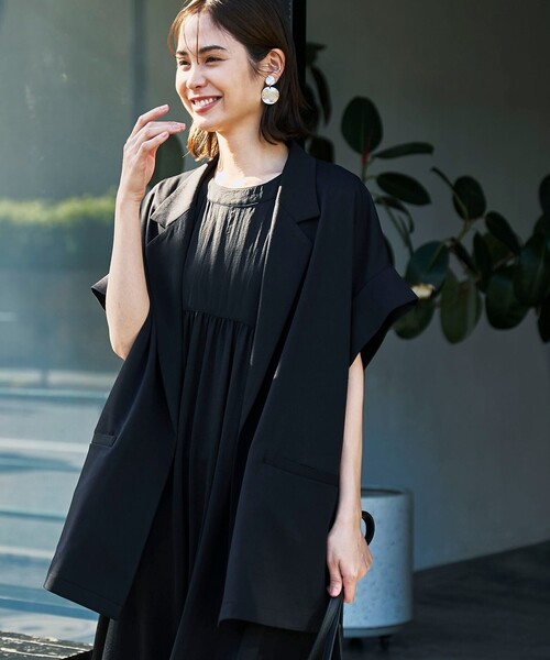 coen（コーエン）の「【RONEL】リネンライクハーフスリーブジャケット（テーラードジャケット・レディース・ベージュ/ブラック・M/S）」の21枚目の写真