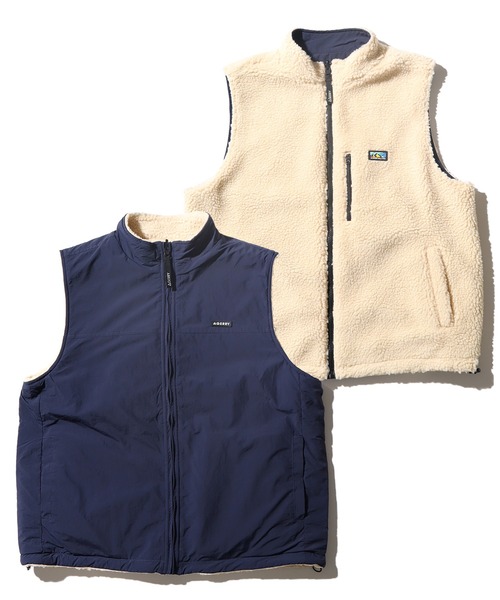 GERRY（ジェリー）の「【GERRY/ジェリー】ワンポイント刺繍ロゴ リバーシブルベスト (ナイロン×シープボア)（ベスト・メンズ・ベージュ/カーキ/ブラック/ネイビー・LL/L/M）」の4枚目の写真