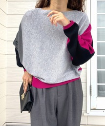 Q | ブロックカラー横リブドルマンニット(ニット/セーター)