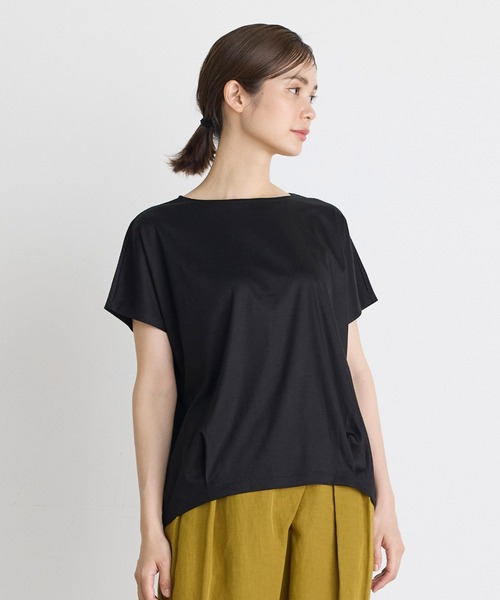 INED（イネド）の「コットンリヨセルタックTシャツ（Tシャツ/カットソー・レディース・ブラック/ブルー/オフホワイト・9号）」の2枚目の写真