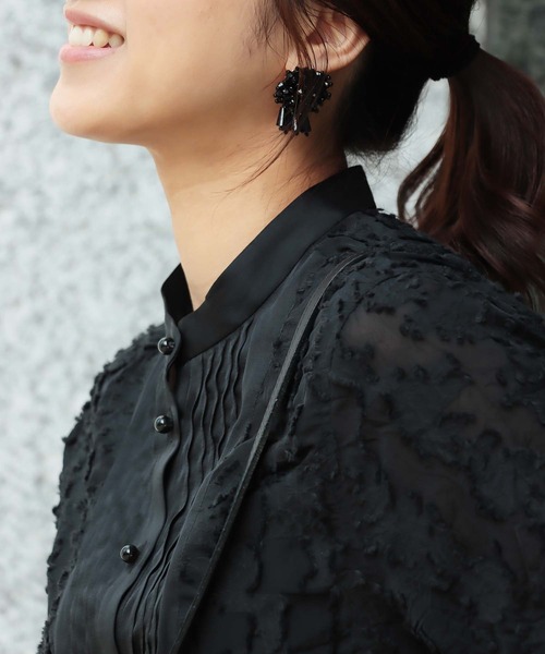 Jines（ジネス）の「フラワーカットジャガード バンドカラーシャツブラウス（シャツ/ブラウス・レディース・ホワイト/ブラック・38）」の9枚目の写真