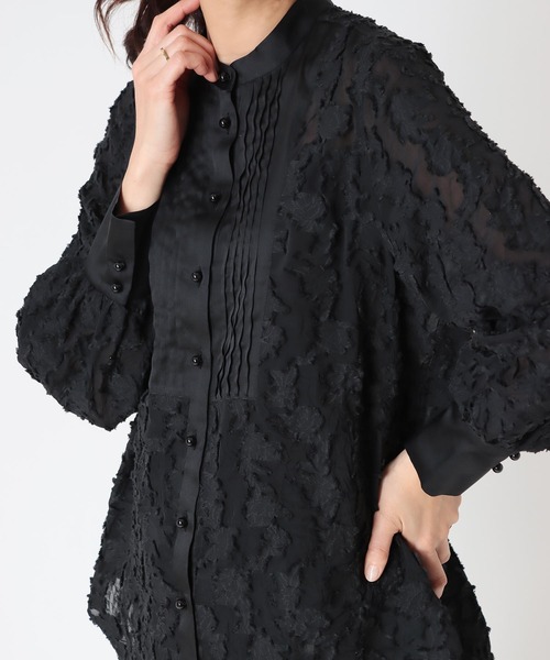 Jines（ジネス）の「フラワーカットジャガード バンドカラーシャツブラウス（シャツ/ブラウス・レディース・ホワイト/ブラック・38）」の11枚目の写真