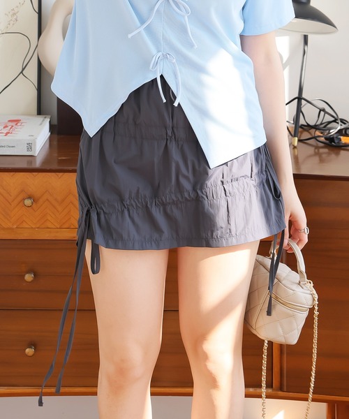 LAFFMO（ラフモ）の「ギャザーリボンミニスカート（スカート・レディース・ブラック/ダークグレー・F）」の13枚目の写真