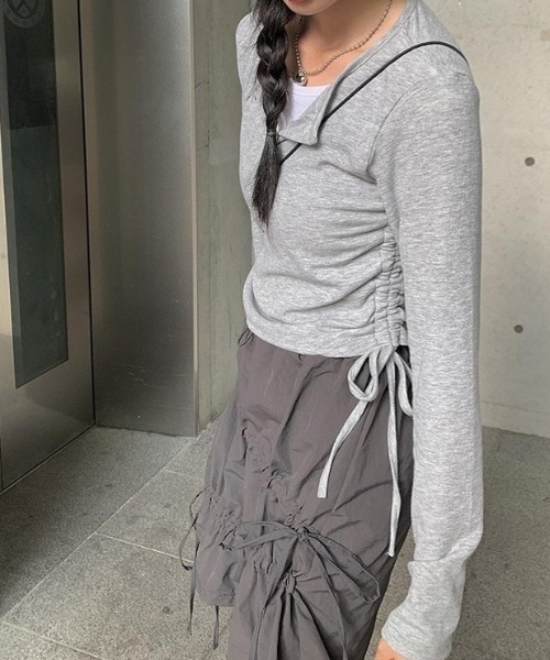 LAFFMO（ラフモ）の「ギャザーリボンミニスカート（スカート・レディース・ブラック/ダークグレー・F）」の19枚目の写真