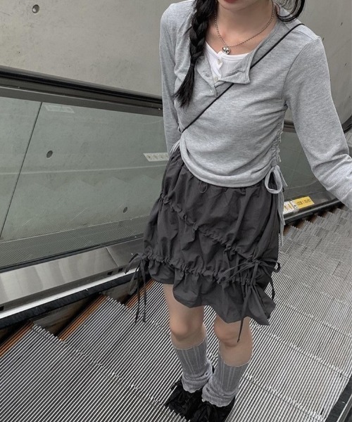 LAFFMO（ラフモ）の「ギャザーリボンミニスカート（スカート・レディース・ブラック/ダークグレー・F）」の21枚目の写真