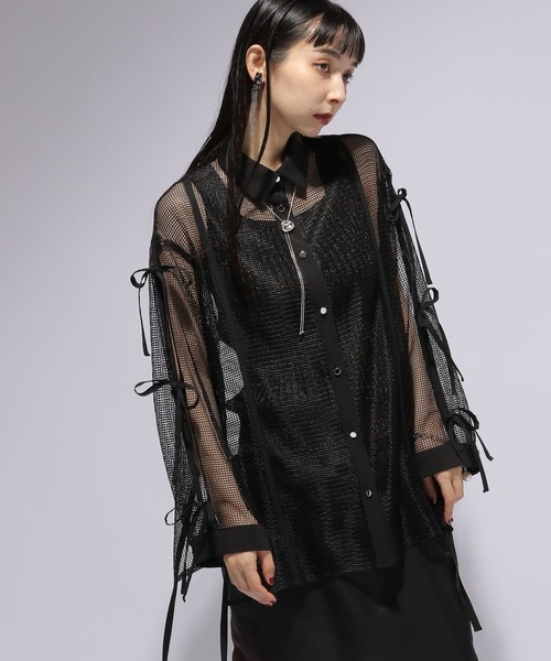 HARE（ハレ）の「メッシュデザインシャツ(HARE)（シャツ/ブラウス・レディース・ホワイト/ブラック・FREE）」の11枚目の写真