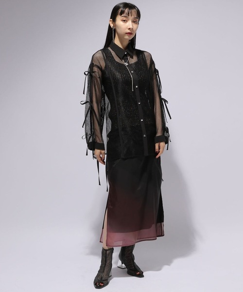 HARE（ハレ）の「メッシュデザインシャツ(HARE)（シャツ/ブラウス・レディース・ホワイト/ブラック・FREE）」の4枚目の写真