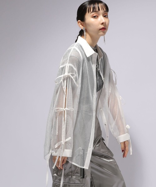 HARE（ハレ）の「メッシュデザインシャツ(HARE)（シャツ/ブラウス・レディース・ホワイト/ブラック・FREE）」の7枚目の写真