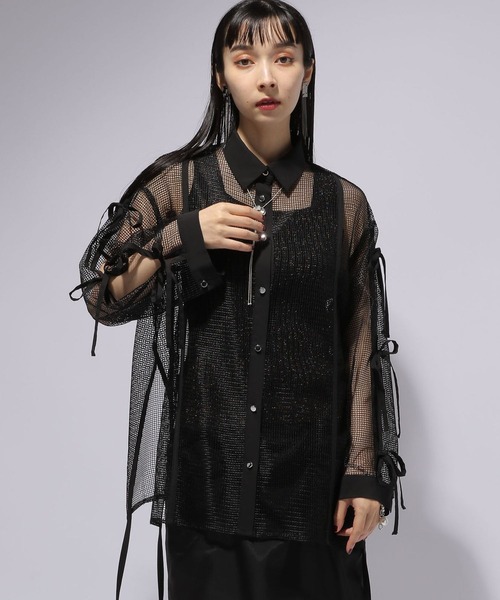 HARE（ハレ）の「メッシュデザインシャツ(HARE)（シャツ/ブラウス・レディース・ホワイト/ブラック・FREE）」の10枚目の写真