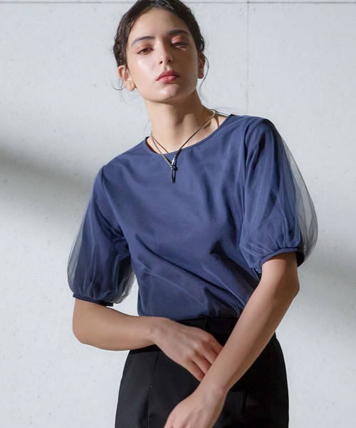 Andemiu（アンデミュウ）の「チュールカサネカットソー135786（Tシャツ/カットソー・レディース・ホワイト系その他/ブルー/ブラック・FREE）」の3枚目の写真