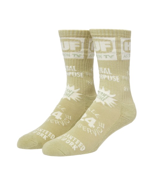 HUF(ハフ)の「HUF TV CREW SOCKS / HUF ハフ ソックス 靴下(ソックス/靴下・メンズ・ホワイト/グリーン・O/S)」の1枚目の写真