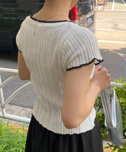 mebole(メボレ)の「フリル&リボン スリムトップス(Tシャツ/カットソー・レディース・アイボリー/ホワイト・FREE)」の19枚目の写真