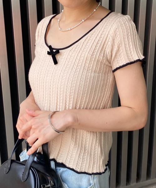 mebole(メボレ)の「フリル&リボン スリムトップス(Tシャツ/カットソー・レディース・アイボリー/ホワイト・FREE)」の22枚目の写真