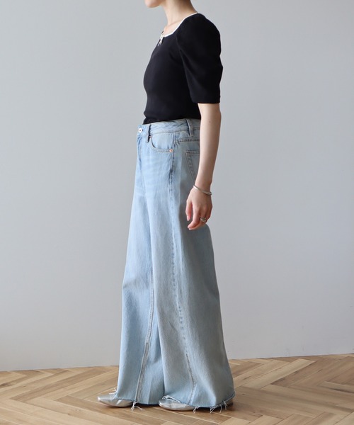 earth music&ecology（アースミュージックアンドエコロジー）の「フロントリボンパフスリーブプルオーバー（Tシャツ/カットソー・レディース・ブラック/アイボリー/ホワイト/グレー・FREE）」の8枚目の写真