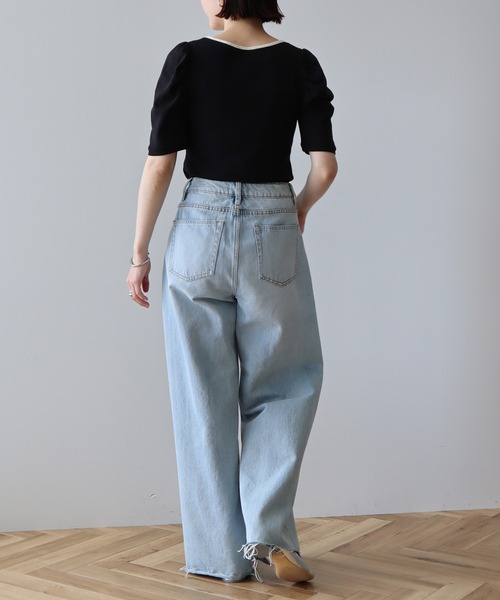 earth music&ecology（アースミュージックアンドエコロジー）の「フロントリボンパフスリーブプルオーバー（Tシャツ/カットソー・レディース・ブラック/アイボリー/ホワイト/グレー・FREE）」の9枚目の写真