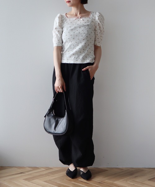 earth music&ecology（アースミュージックアンドエコロジー）の「フロントリボンパフスリーブプルオーバー（Tシャツ/カットソー・レディース・ブラック/アイボリー/ホワイト/グレー・FREE）」の17枚目の写真