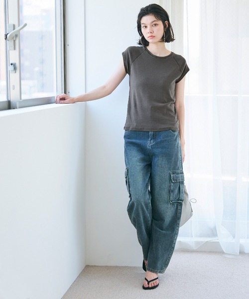 coca(coca)(コカ)の「【WEB限定セール】ピグメント加工ラグランTシャツ(Tシャツ/カットソー・レディース・ライトベージュ/ブラック/ライトグレー・L/M)」の6枚目の写真