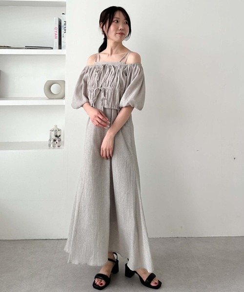 アルシーヴ archives オフショルブラウス×Wキャミワンピースset （GRY） アルシーヴ archives オフショルブラウス×Wキャミワンピースset
