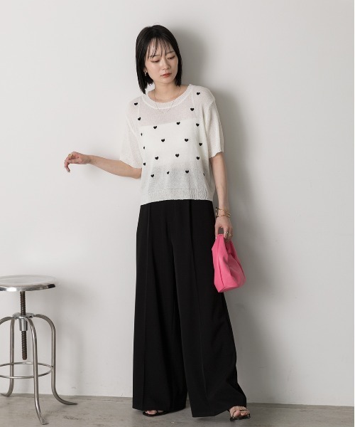 ad thie(アドティエ)の「ハート柄 サマーニットプルオーバー(Tシャツ/カットソー・レディース・モスグリーン/ピンク/オフホワイト・FREE)」の7枚目の写真