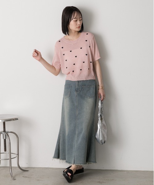 ad thie(アドティエ)の「ハート柄 サマーニットプルオーバー(Tシャツ/カットソー・レディース・モスグリーン/ピンク/オフホワイト・FREE)」の18枚目の写真